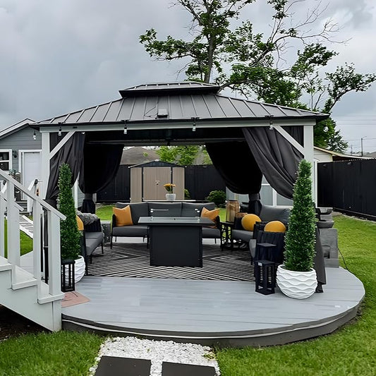 PURPLE LEAF 10' X 12' Hardtop Gazebo,White Aluminum Gazebo with Curtains and Netting,Galvanized Steel Gazebos with Double Roof,for Paito and Backyard
