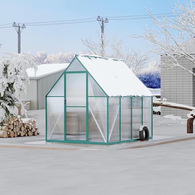 6'X7' Aluminum-Framed Polycarbonate Greenhouse, Heavy Duty Polycarbonate Greenhouse with Quick Setup Structure and Roof Vent, Large Enhanced Aluminum Greenhouses Kit for Outdoors