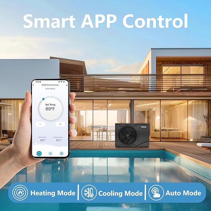 MICOE 100000 BTU Energy Efficient Electric Pool Heat Pump for Above Ground Pools Up to 36ft & 26,000 Gallons, Electric Swimming Pool Heat Pump with Large Heating Capacity