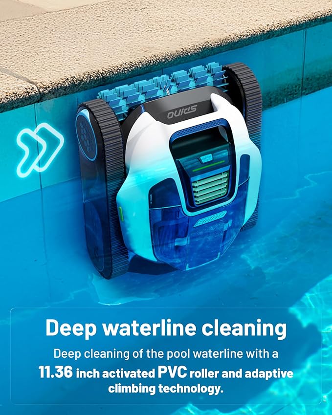 Spino E1 Cordless Robotic Pool Cleaner, 5800 GPH Suction with Triple Brushless Motors, SmartArc Path, 5 Modes, IPX8 Waterproof, 1600 sq.ft Coverage, Auto Waterline Parking, APP Control