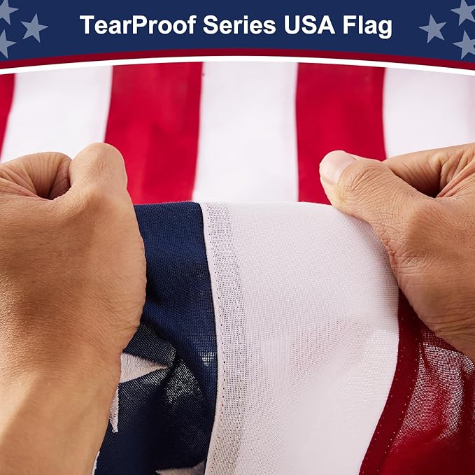 American Flag 6x10 ft Heavy Duty TearProof Series, All Weather High Wind US Flag, Premium Spun Polyester with Embroidered Stars, Sewn Stripes, Brass Grommets for Outdoor Use