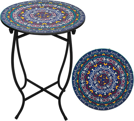 Outdoor Metal Side Tables, 14" Round Patio Side Table, Weather Resistant Metal End Table Side Table for Patio Yard Porch Balcony Garden Bedside, Plant Stand for Indoor, Easy Assemble
