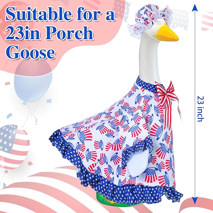 4th of July Goose Outfit Independence Day Clothes for Porch Goose 23" Cement Statue - Outdoor Patio Yard Lawn Decoration