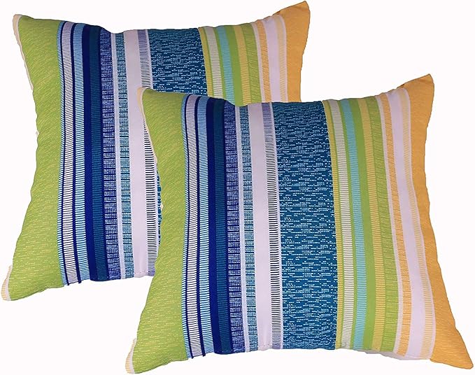Comfort Classics Inc. Outdoor/Indoor Patio Throw Pillow (Set of 2) in Spun Polyester Aqua Green Striped 16x16x5