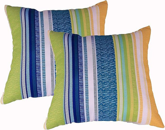 Comfort Classics Inc. Outdoor/Indoor Patio Throw Pillow (Set of 2) in Spun Polyester Aqua Green Striped 16x16x5