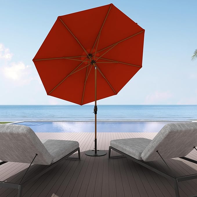 Midtown Umbrellas Wooden 2-8 Feet Outdoor Patio Umbrella, Terylast Apple Red Fabric, Aluminum Frame For Backyard Umbrella, Deck Umbrella, Garden Umbrella & Pool Umbrella - Wooden Pole