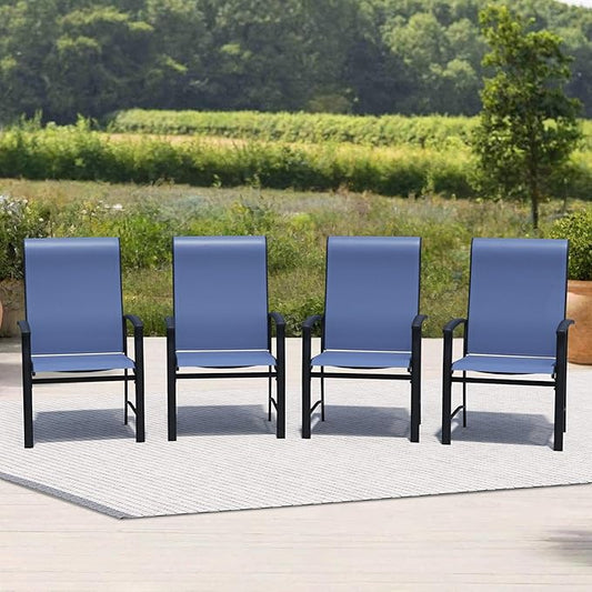 Outdoor Dining Chairs Set of 4, Stackable Patio Chairs with Metal Frame & Textilene Fabric, Perfect for Patio Garden Deck, Blue