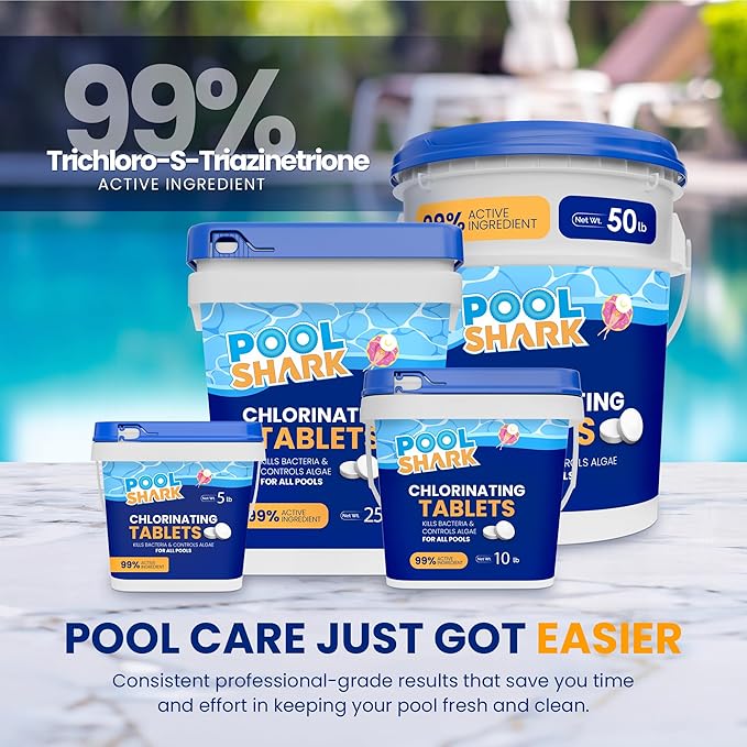 Pool Shark Swimming Pool Chlorine Tablets - 3-Inch Chlorine Tablets - Slow-Dissolving 90% Active Chlorine Tabs - Pool Chemicals for Inground Pools, Above Ground Pools, Saltwater, Spa, Hot Tub (20 lbs)