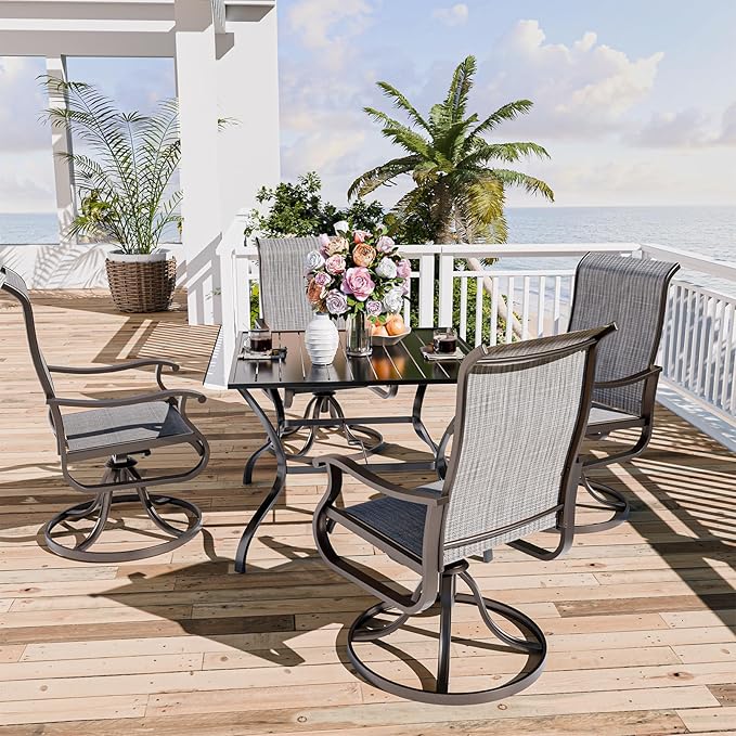 UDPATIO Patio Swivel Chairs Set of 4, Outdoor Swivel Chairs High Back with All Weather Textilene Metal Rocking Frame for Lawn Garden Backyard, Gray White