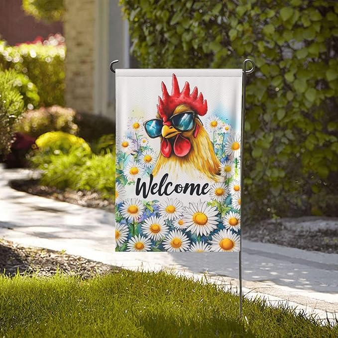 Rooster Garden Flag Vertical Double Sided Outdoor Yard Flags 12.5x18 Inch Burlap Banners for House Lawn