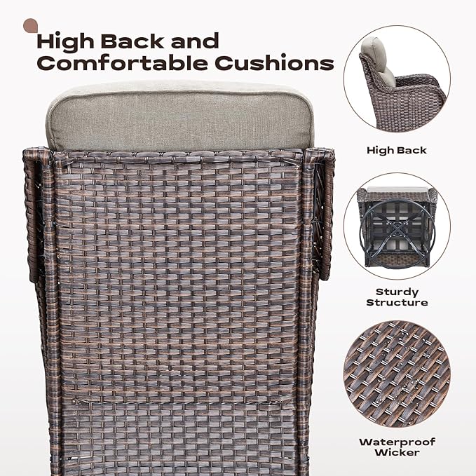 Rilyson 6 Piece Outdoor Patio Swivel Rocker Chairs, Waterproof Wicker, High Back, Deep Seating, Wide Armrest, Upgraded 6 inch Thick Cushions, Side Table, Ideal for Deck Porch Yard, Brown/Beige