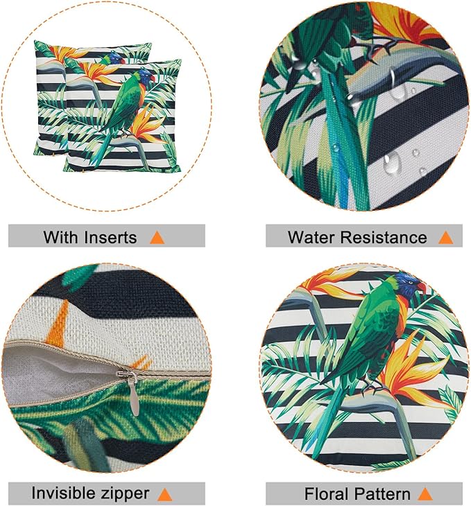 Outdoor Throw Pillows Waterproof Set of 2 Patio Pillows 18×18 Inch Decorative Pillows for Bed, Couch, Sofa and Patio Furniture