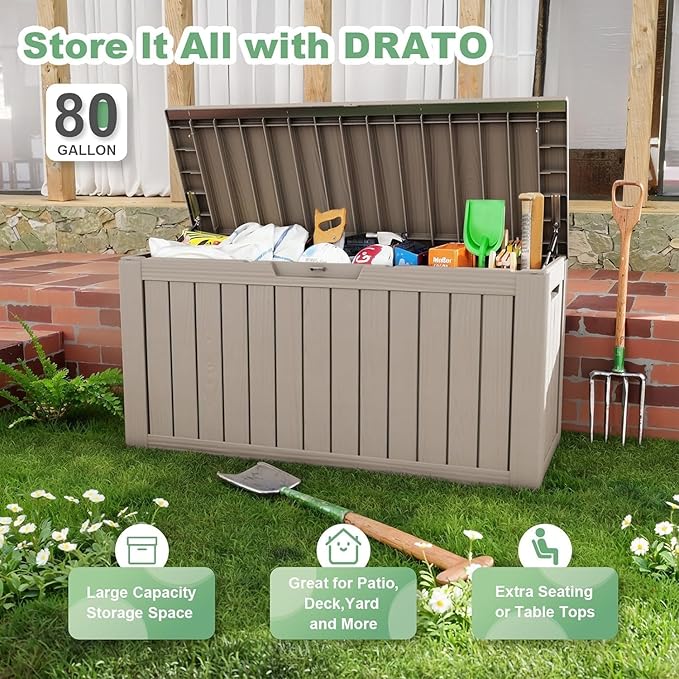 EasyUp 81 Gallon Deck Boxes Waterproof, Outdoor Large Storage Boxes with Lids, Outside Resin Storage Box & Deck Boxes for Patio, Garden Use(Black)