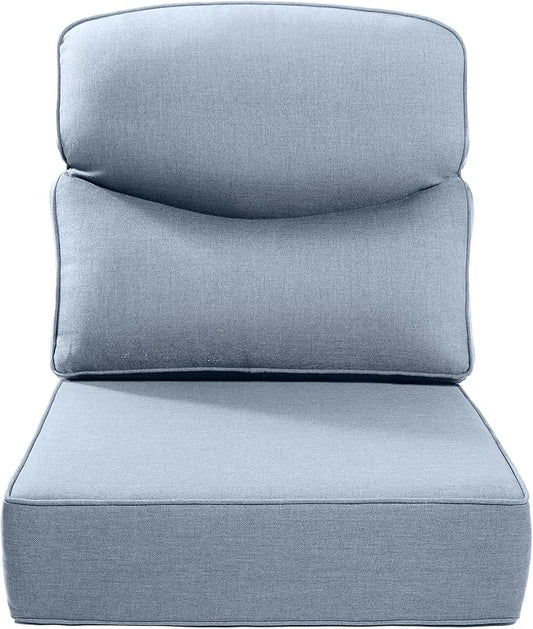 Luxury 24x24x6 Inch Smile Outdoor Cushions - 1 Set Deep Seat Water-Resistant Patio Chair Cushion for Wicker Rattan Wood Metal Furniture Chair Glider Rocker Loveseat Sofa - Baby Blue
