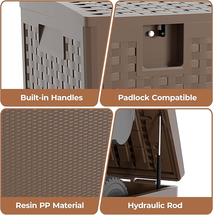99 Gallon Outdoor Storage Box, Lockable Resin Deck Box Indoor and Outdoor Use, Waterproof Patio Deck Storage Box For Package Delivery, Furniture Cushions, Garden Tools, Pool Accessories
