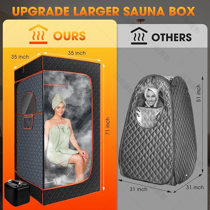 Sauna Box，Portable Sauna for Home with 3L 110V Steamer, 9 Levels, Folding Chair, Extra Large Size (71''*35''*35''), Full Body Sauna Tent for Relaxation, Detoxification