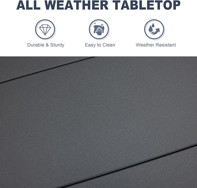 VICLLAX Round Patio Dining Table, 4-6 Person Metal Outdoor Dining Table with Umbrella Hole for Garden Lawn Deck, 47.2" Dark Grey
