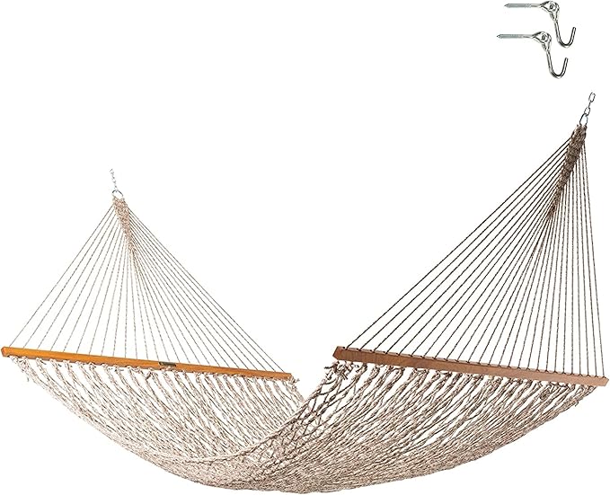 Original Pawleys Island Deluxe Antique Brown Oatmeal Heirloom DuraCord Rope Hammock – 13 ft. x 65 in, 2-Person, 450 lb Capacity, Oak Spreader Bar, Zinc-Plated Hardware, Handcrafted in The USA
