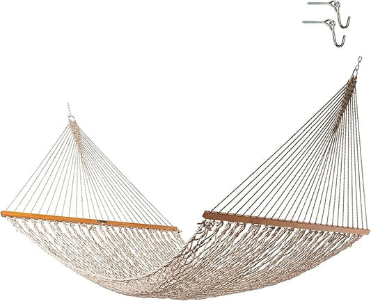 Original Pawleys Island Deluxe Antique Brown Oatmeal Heirloom DuraCord Rope Hammock – 13 ft. x 65 in, 2-Person, 450 lb Capacity, Oak Spreader Bar, Zinc-Plated Hardware, Handcrafted in The USA