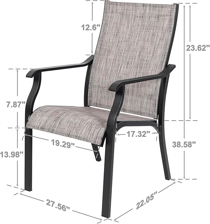 NUU GARDEN Outdoor Dining Chair Set of 2, Breathable Textilene Fabric and Aluminum Frame with Backrest and Armrests, Quick-Dry and Rust-Resistant, Patio Chairs for Lawn, Garden, Grayish Brown