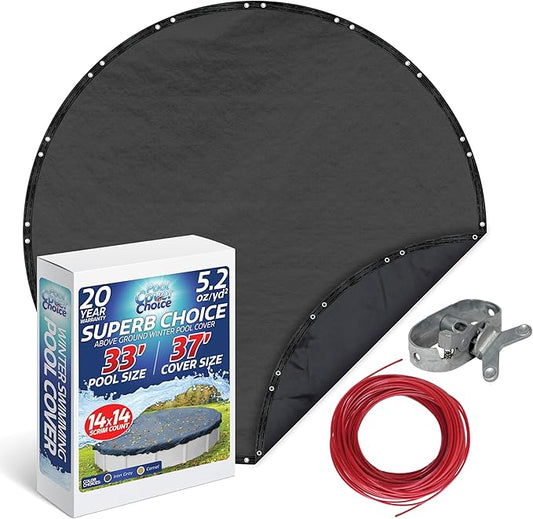 Winter Swimming Pool Cover for 33 ft Aboveground Round Pool Size, Superb Choice Series, Solid Material, Color - Iron Gray, Pool Cover Choice 5133-4CHOICE
