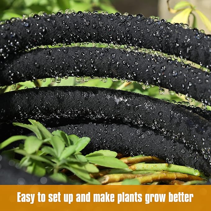 Soaker Hose 25ft for Garden Beds, Solid Brass Interface Irrigation Save 70% Water Heavy Duty Rubber 1/2" Diameter Great for Gardens/Flower Beds