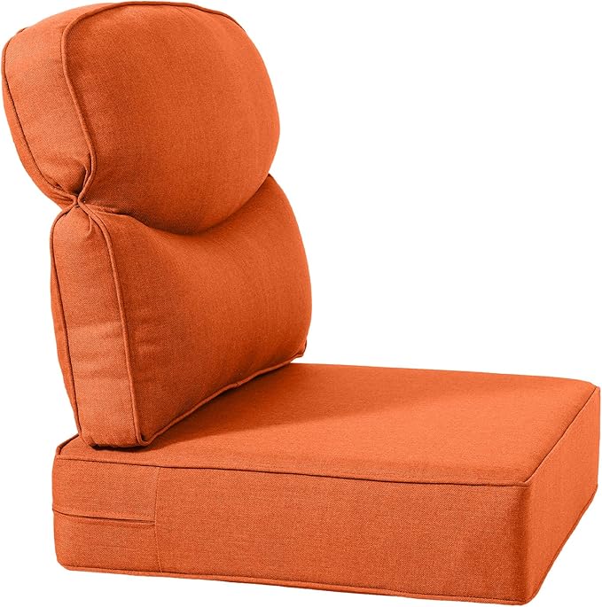 Luxury 22x24/22x25 6-Inch Smile Outdoor Cushions - 1 Set Deep Seat Water-Resistant Patio Furniture Replacement Cushion for Wicker Rattan Wood Metal Chair Glider Rocker Loveseat Sofa - Orange