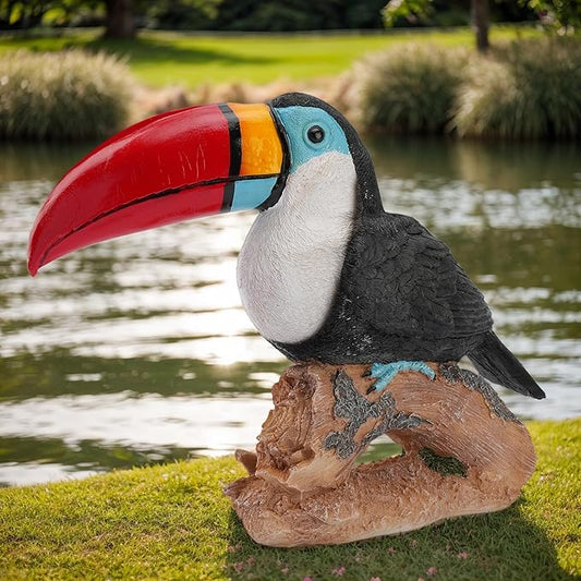 Real Toucan Statue, Vibrant Colorful Outdoor Bird Decor - 14.2" Resin Animal Sculpture, Weather-Resistant, Perfect Garden Patio Yard Ornament, Tropical Tiki Bar Accent, Unique Gift for Bird Lovers