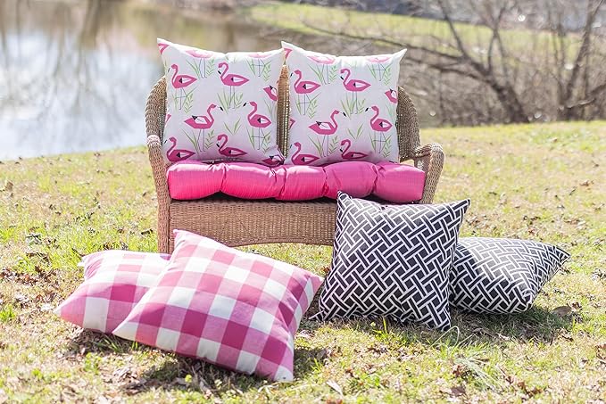 RSH DECOR: Square Throw Pillows Set of 2 | 24” x 24” | All-Weather Spun Fabric | Water and Fade-Resistant | Outdoor Accent Pillows for Patio Furniture | Groove Pink Flamingo