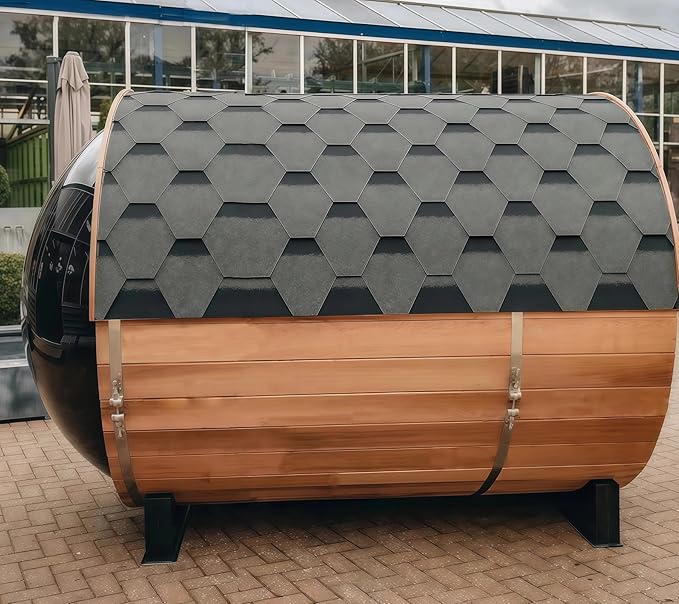 Panoramic Barrel Sauna 6 Person, Canadian Red Cedar Outdoor Sauna, 220V 6KW Toule Heater, Triple Waterproof System, (0-195 °F)