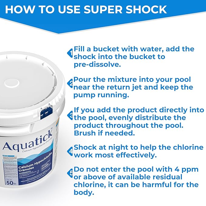 Pro-Grade Chlorine Pool Shock, 68% Cal-Hypo Granular Sanitizer, Prevents Bacteria & Algae, Restores Crystal Clear Water - Shock Treatment, Swimming Pool Chemical - 50Lb
