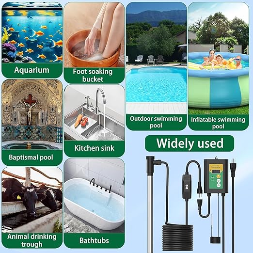 3500W 240V Titanium Fully Submersible Portable Electric Immersion Large Pool Water Heater Waterproof Hot Tub Heater with LCD Thermostat & GFCI Plug, for Swimming Pool, Bathtub, Baptistry, Bucket (GY)