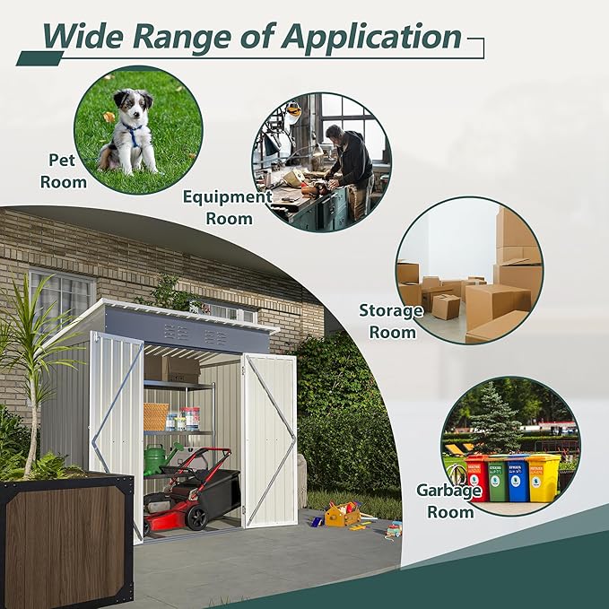 6x4 FT Outdoor Storage Shed, Metal Garden Shed with Frame Floor, Outside Tool Shed with Lockable Hinged Doors, Waterproof Storage Building with Sloped Roof for Backyard, Patio, Lawn, Gray