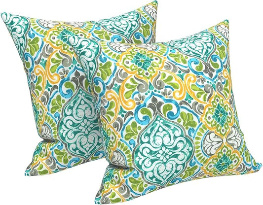LVTXIII Outdoor Throw Pillows, Decorative Throw Pillows with Inserts, 16"x16" Square Pillows for Bed, Couch, Sofa and Patio Furniture, Set of 2, Damask Green