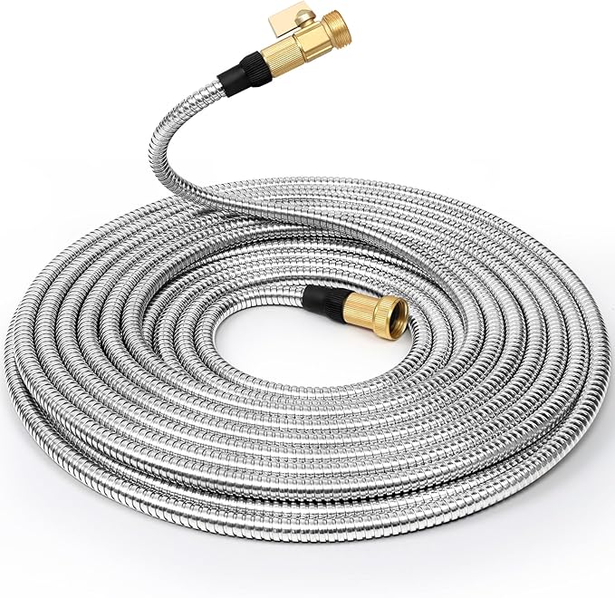 TOOLCY Garden Hose 50FT x 1/2inch, 304 Stainless Steel Garden Hoses, Heavy Duty Metal Water Hoses for Outdoor Flexible, No-Kink & Tangle, Puncture Resistant