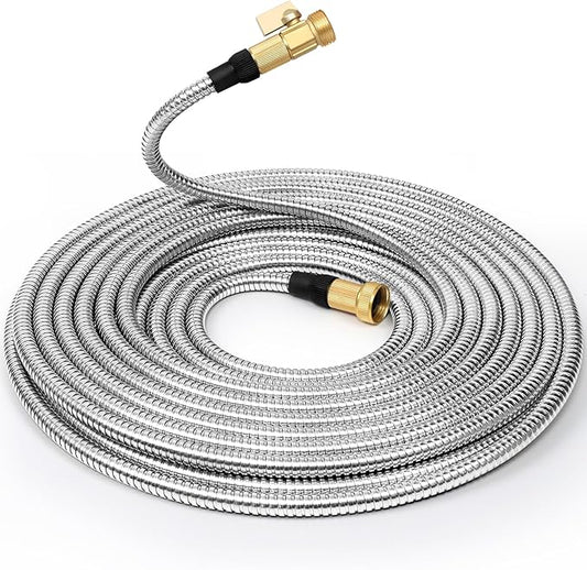 TOOLCY Garden Hose 50FT x 1/2inch, 304 Stainless Steel Garden Hoses, Heavy Duty Metal Water Hoses for Outdoor Flexible, No-Kink & Tangle, Puncture Resistant