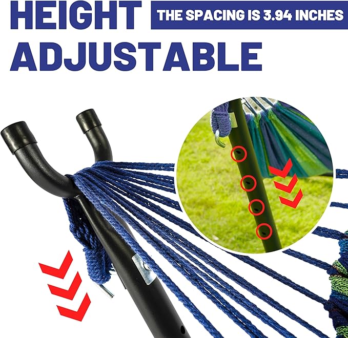 Hammock with Heavy-Duty Steel Stand for Outside，Hammocks 450 Lb Capacity，Portable Hammock，2 People Standing Hammocks，Suitable for Beach，Backyard, Gardens, Patio, Bedroom，100 * 40 * 38 Inch （Blue）