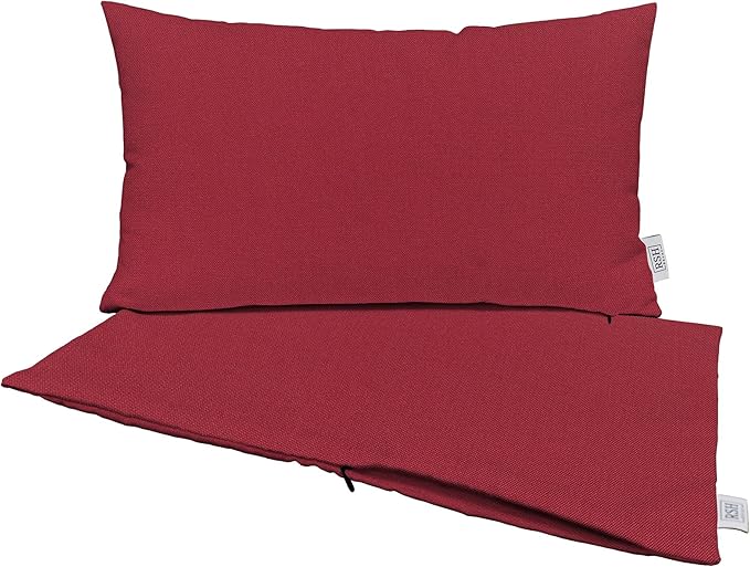 RSH DECOR: Sunbrella Pillow Covers Set of 2 | Covers Only - 26" x 16" | Outdoor Lumbar Pillow Covers Crafted with Sunbrella Performance Fabric | Canvas Burgundy