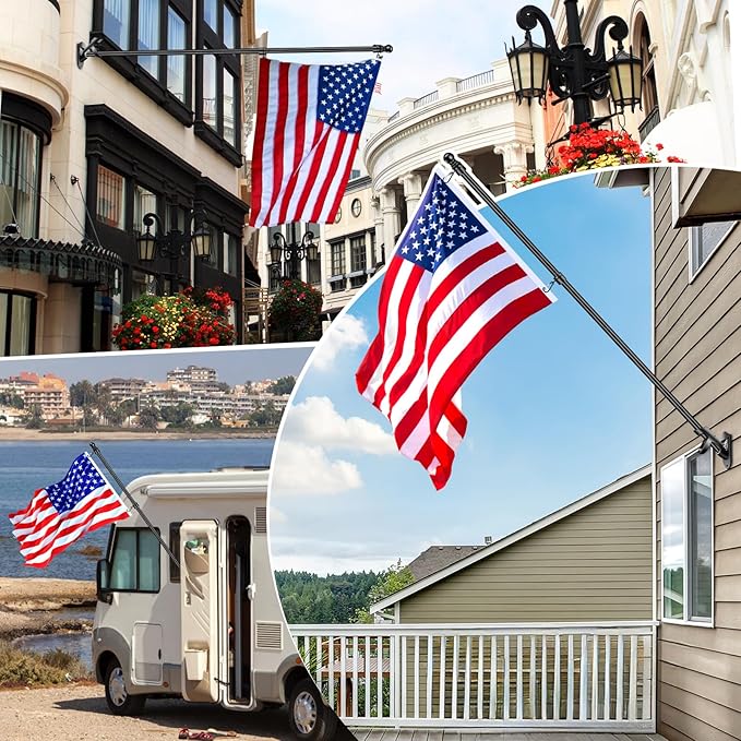 7 FT Flag Pole Kit for Outside House Porch Wall Mounted with 2-Position Bracket Holder & Rotating Metal Flagpole Ring, 1" Spinning Stainless Steel Thicken Flag Poles for 4x6 American Flag(7 FT, Black)