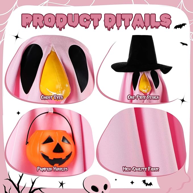 Halloween Porch Goose Outfit Ghost Lawn Goose Clothes with Pumpkin Bag for 23" Disco Plastic/Cement Outdoor Patio Yard Lawn Art Decoration(Pink,Matte)