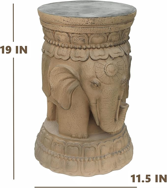 ZOEJADE Maharajah Elephant Lotus Statue Resin Stool Majestic Pedestal Sculpture Antique Buddha Collectibles Outdoor Garden Table Stand Holder for Home Courtyard Lawn Patio Decor Indoor Good Luck