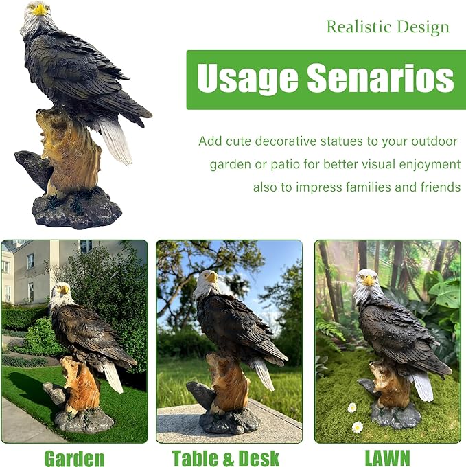 13.2" Real Eagle Outdoor Sculpture,Funny Bird Statue,Garden Beach Statue Decor,Resin Animal Seabird Ornaments,Coastal Beach Decor,Patio Decor for Outdoor Table Decorfor Garden,Lawn,Yard
