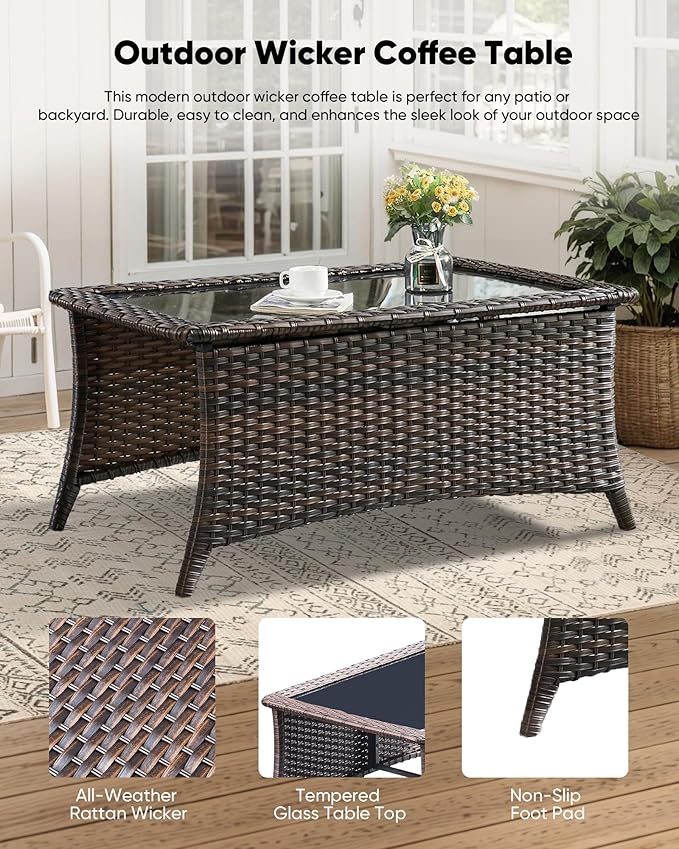 HUMMUH 6 inch Thick Cushion Wicker Patio Furniture Set with Outdoor Swivel Rocker Patio Chairs,High Back Outdoor Couch and Coffee Table for Porch Garden Deck