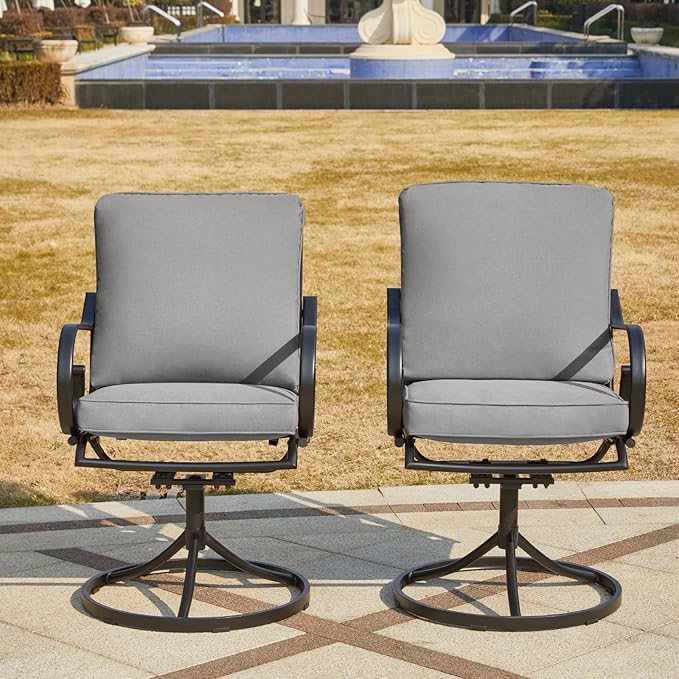 MELLCOM Patio Swivel Chair Set of 6, Heavy Duty Outdoor Dining Chairs with Thickened Cushions, Metal Patio Chairs Gentle Rocker for Outside, Garden Lawn & Porch, Backyard, Grey