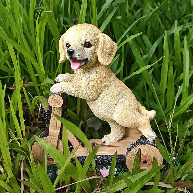 Solar Garden Statue LED Outdoor Garden Decor Funny Animal Sculpture for Yard Patio Lawn Weatherproof Resin Birthday Art Gift（Dog on Bicycle）
