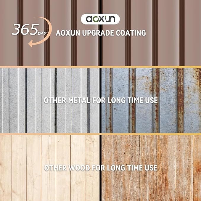 Aoxun 8' x 6' Storage Shed Outdoor Steel Garden Utility Cabinet with Lockable Door Waterproof & Rust-Proof for Yard, Patio, Backyard, Garden (Brown)