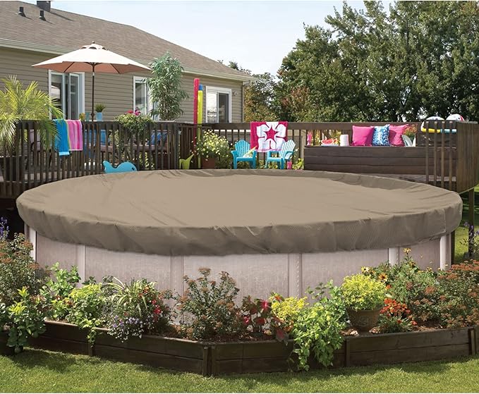 ECOOPTS 9 ft Round Pool Cover for Above Ground Pools, Swimming Pool Cover Protector Winter Safety Cover (Sand)