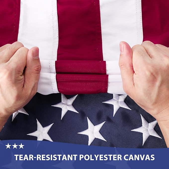 American Flag 4x6 Ft Ultra Durable Tear-Resistant Series, Made From Heavy Duty Water Resistant Polyester Canvas Embroidered Stars, Sewn Stripes, Brass Grommerts US/USA Flags Perfect