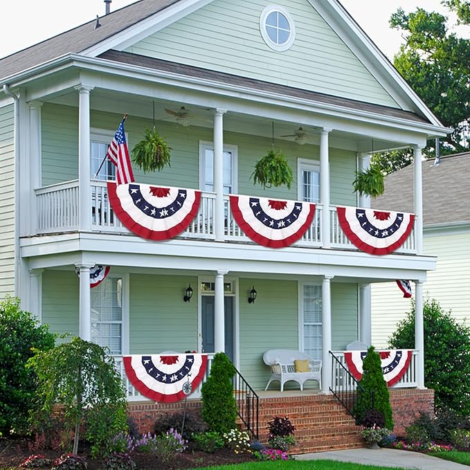 3 x 6 Ft American Pleated Fan Flag, USA Patriotic Half Fan Bunting Flag, 4th of July Decorations Flags (Set of 6)