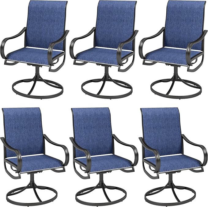 MFSTUDIO Outdoor Swivel Patio Dining Chairs Set of 6, High Back Breathable Textilene Patio Chairs for Balcony, Backyad, Deck, Garden (Navy Fabric,Black Frame)